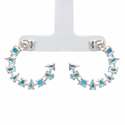 Sterling Silver Multi-Shape Sleeping Beauty Turquoise Forward Facing Hoop Earrings