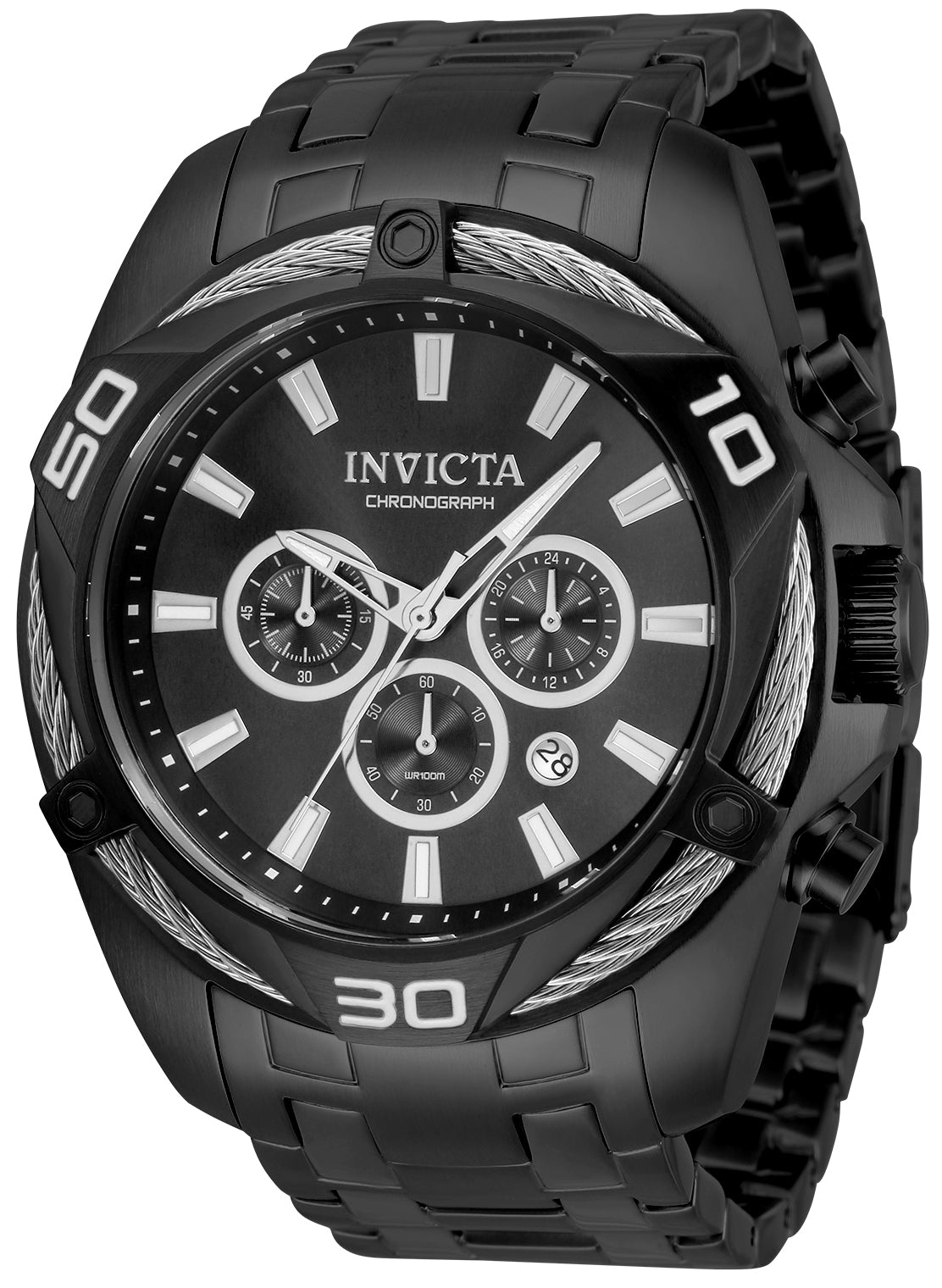 Invicta Men's 50mm Bolt Quartz Chronograph Triangle Cable Bezel Bracelet Watch