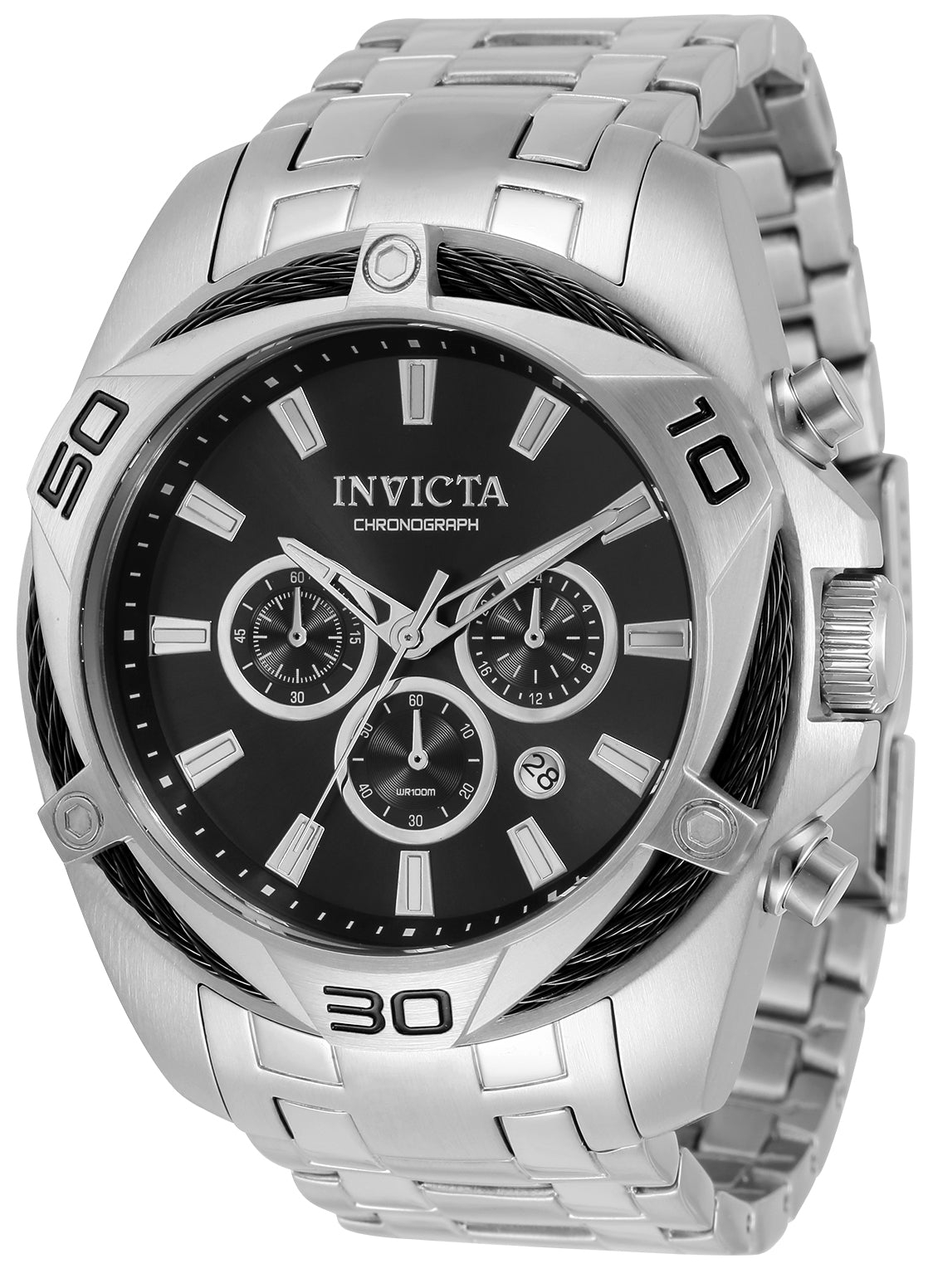 Invicta Men's 50mm Bolt Quartz Chronograph Triangular Bezel Stainless Steel Bracelet Watch