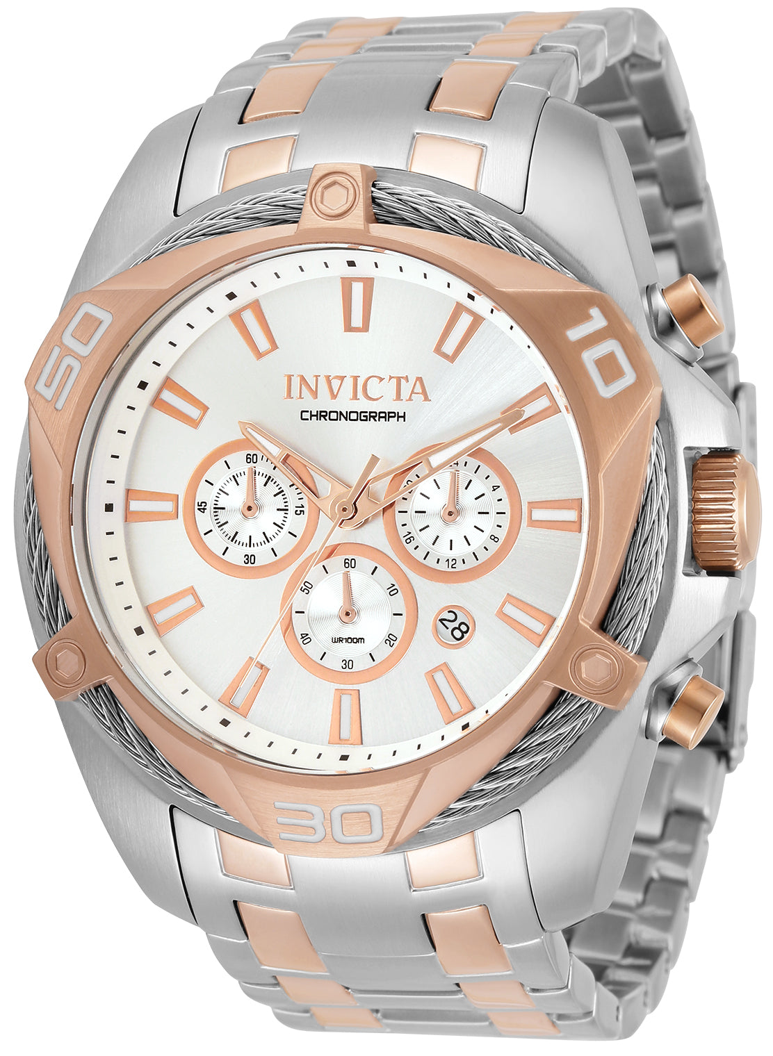 Invicta Men's 50mm Bolt Quartz Chronograph Cable Bezel Sunray Dial Bracelet Watch