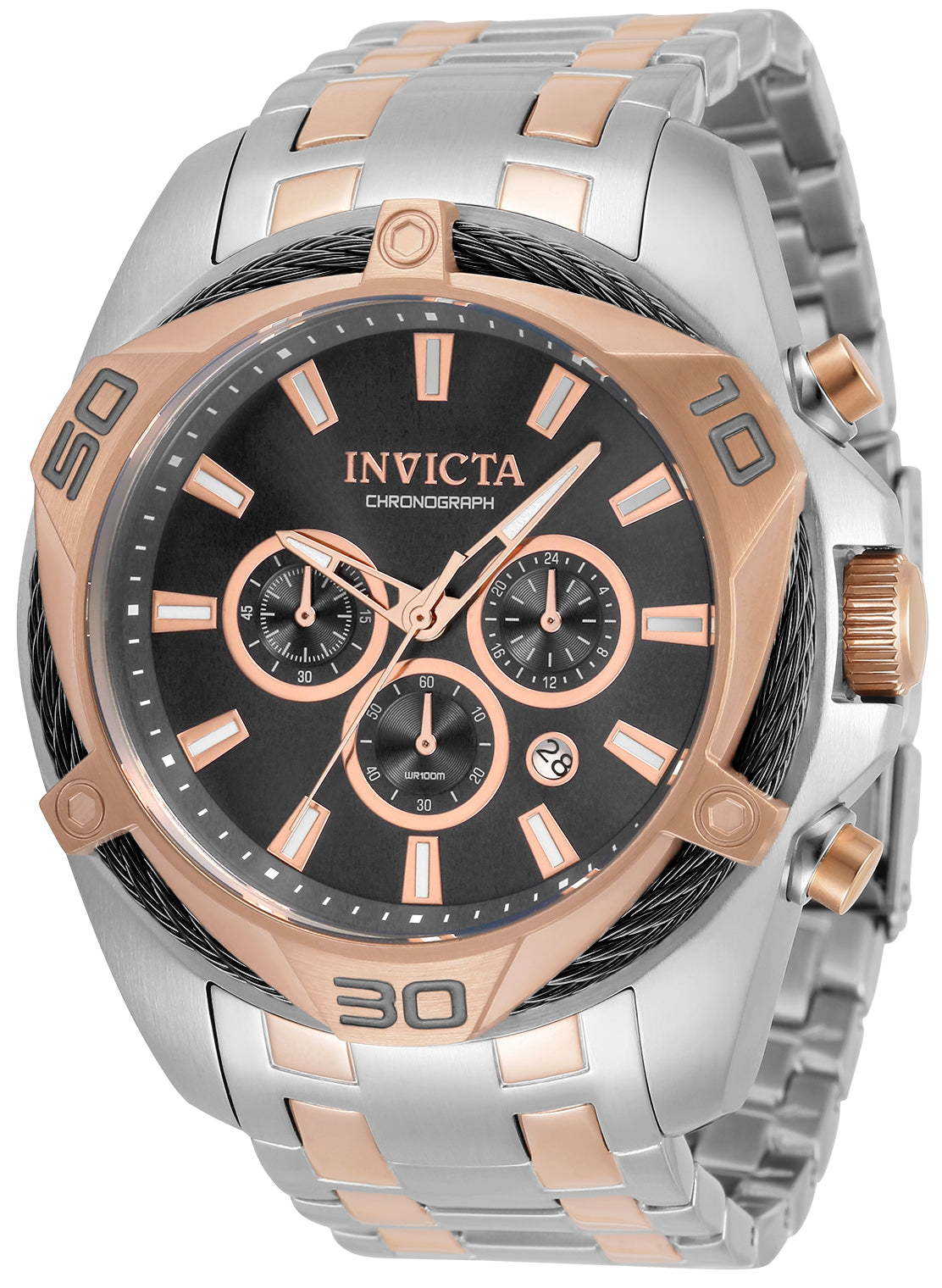 Invicta Men's 50mm Bolt Quartz Chronograph Cable Bezel Sunray Dial Bracelet Watch