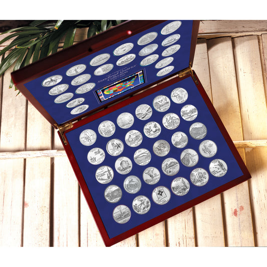 Complete 50 Statehood Quarter Collection in Deluxe Wood Display Box