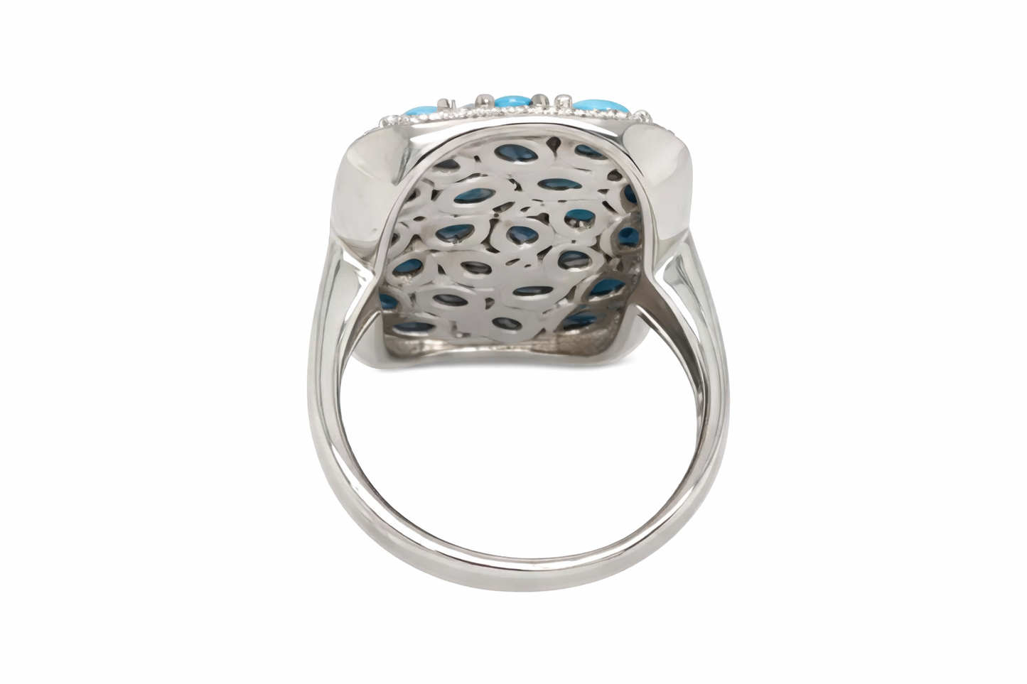 Sterling Silver Sleeping Beauty Turquoise Mixed Shape Rectangular Cluster Ring