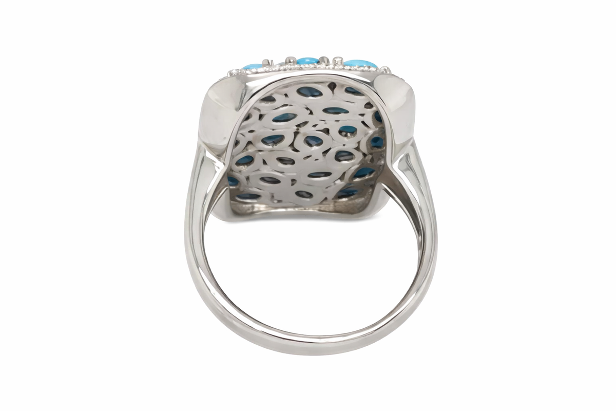 Sterling Silver Sleeping Beauty Turquoise Mixed Shape Rectangular Cluster Ring
