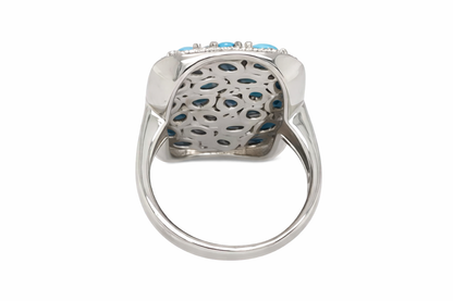Sterling Silver Sleeping Beauty Turquoise Mixed Shape Rectangular Cluster Ring