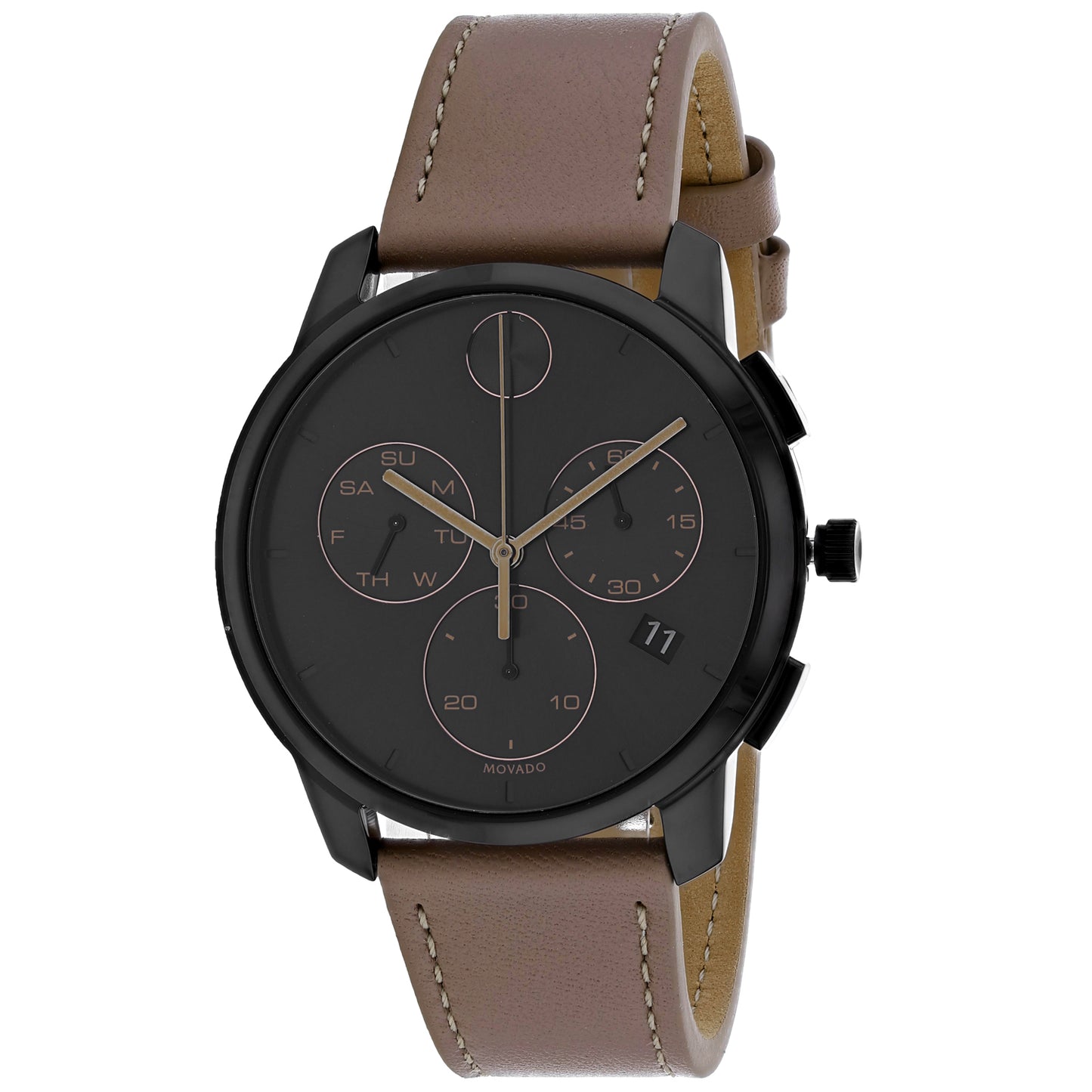 Movado Men's 40mm Bold Thin Swiss Quartz Chronograph Black & Brown Leather Strap Watch