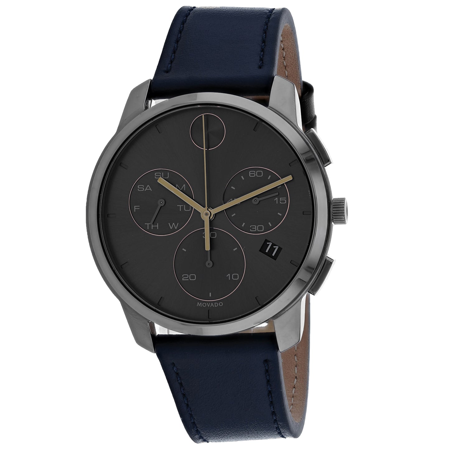 Movado Men's 40mm Bold Thin Swiss Quartz Chronograph Blue & Grey Leather Strap Watch