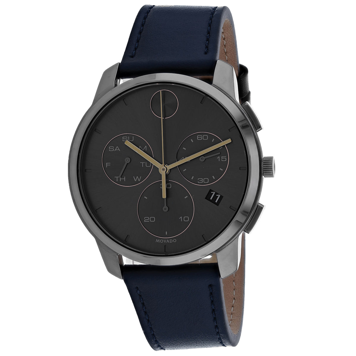 Movado Men's 40mm Bold Thin Swiss Quartz Chronograph Blue & Grey Leather Strap Watch