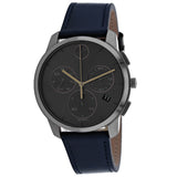 Movado Men's 40mm Bold Thin Swiss Quartz Chronograph Blue & Grey Leather Strap Watch
