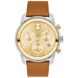 Movado Men's 44mm Bold Verso Swiss Made Quartz Chrono Date Cognac Leather Strap Watch