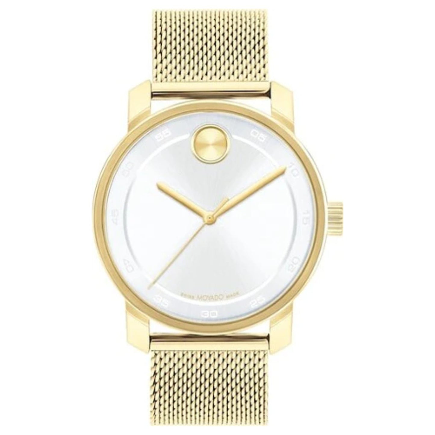 Movado Men's 41mm Bold Access Swiss Made Quartz White Dial Goldtone Mesh Bracelet Watch