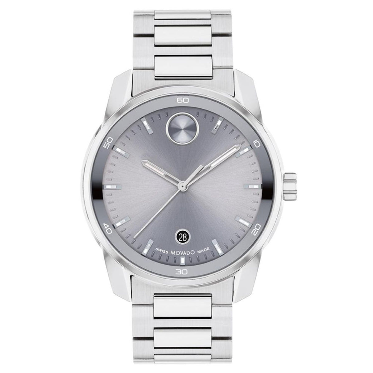 Movado Men's 42mm Bold Verso Swiss Made Quartz Date Grey Dial Bracelet Watch
