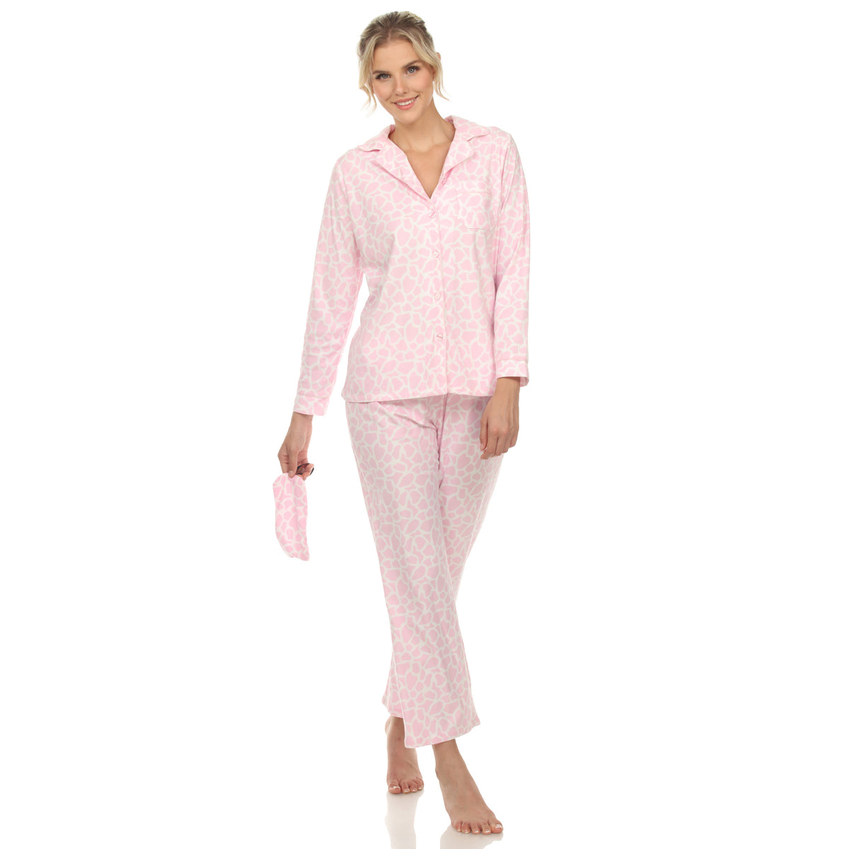 White Mark Women's 3-Piece Giraffe Pajama Set