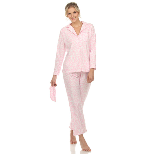 White Mark Women's 3-Piece Giraffe Pajama Set