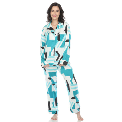 White Mark Women's Geometric Printed Satin Pajama Set