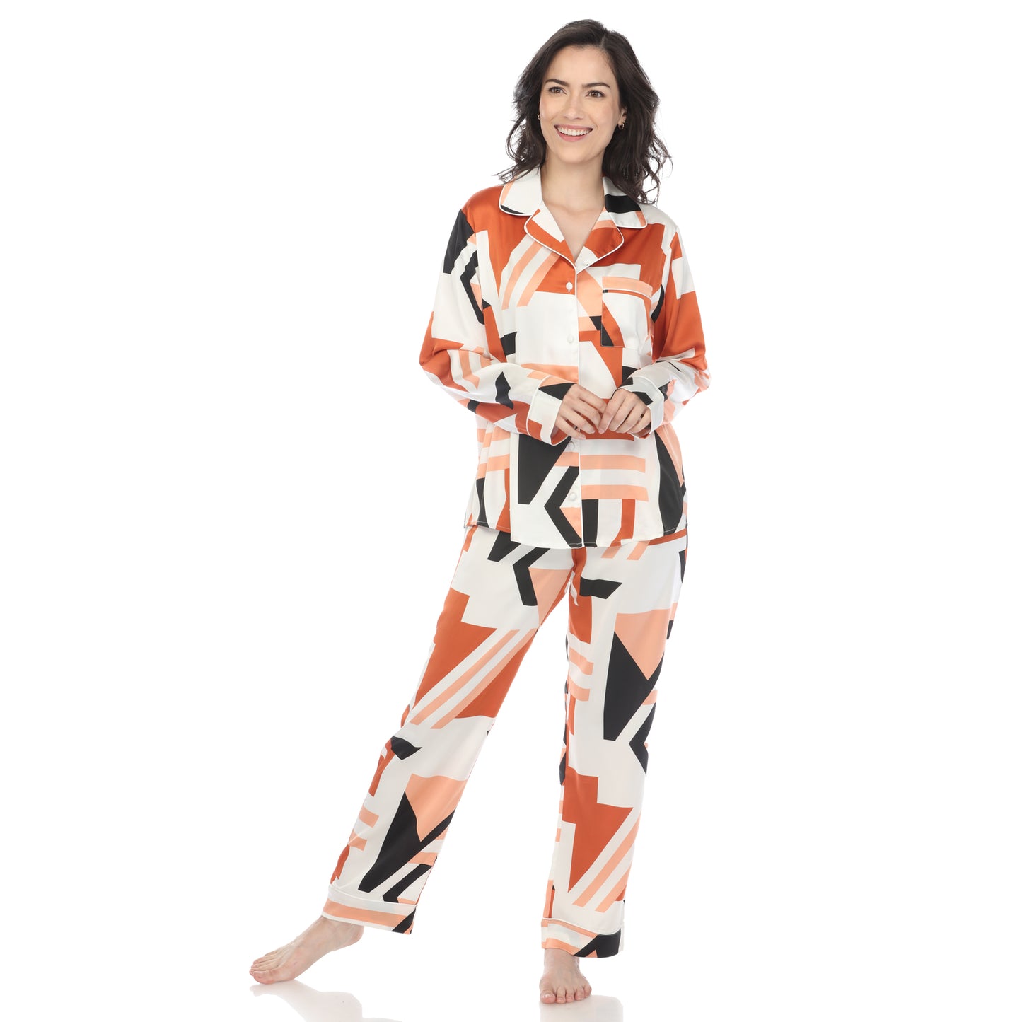 White Mark Women's Geometric Printed Satin Pajama Set