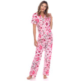 White Mark Women's Short Sleeve & Pants Tropical Pajama Set
