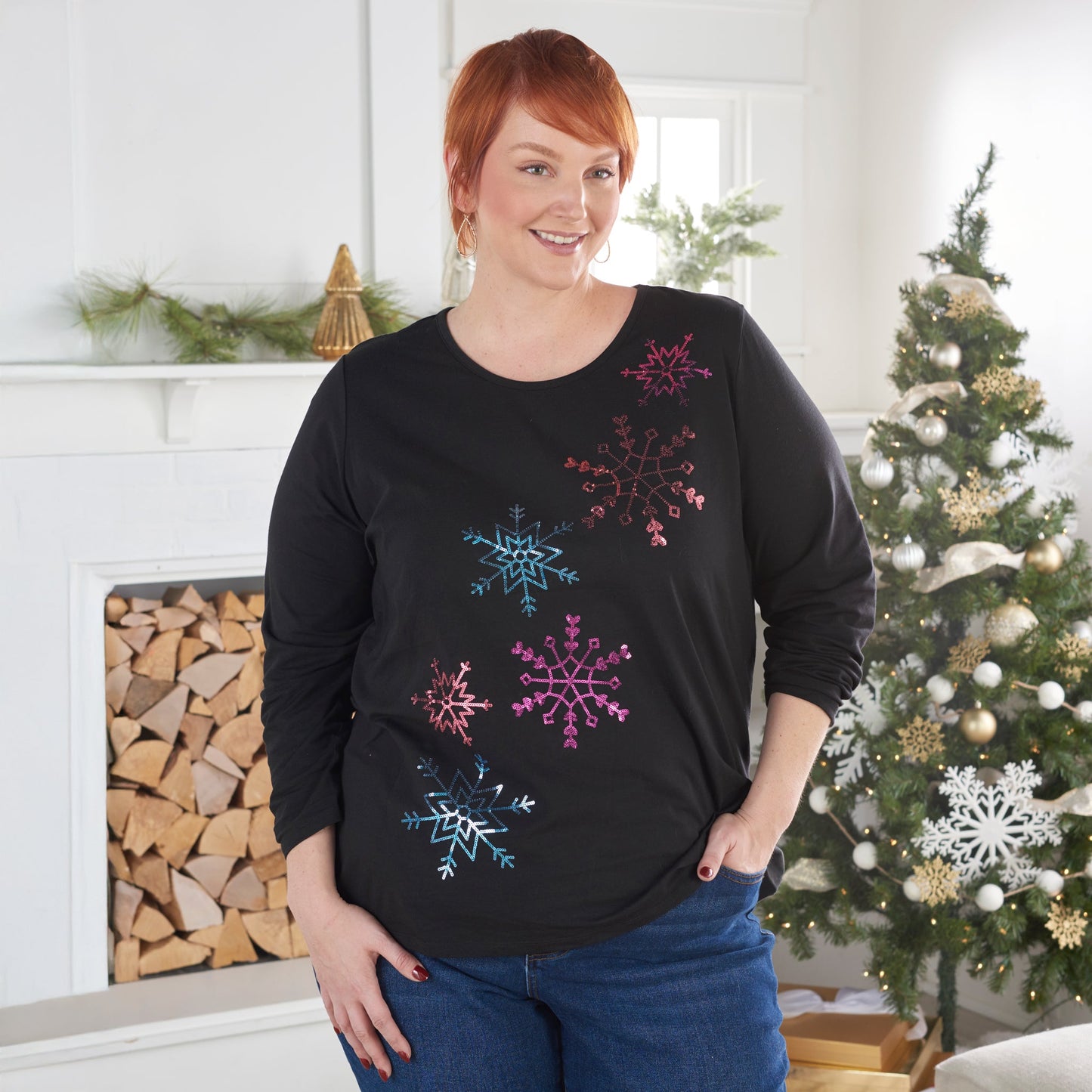 Christopher & Banks Embellished Snowflake Tee