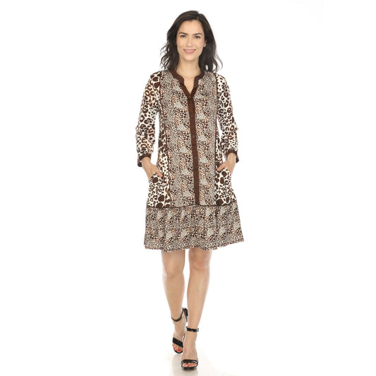 White Mark Women's Leopard Print Shift Dress