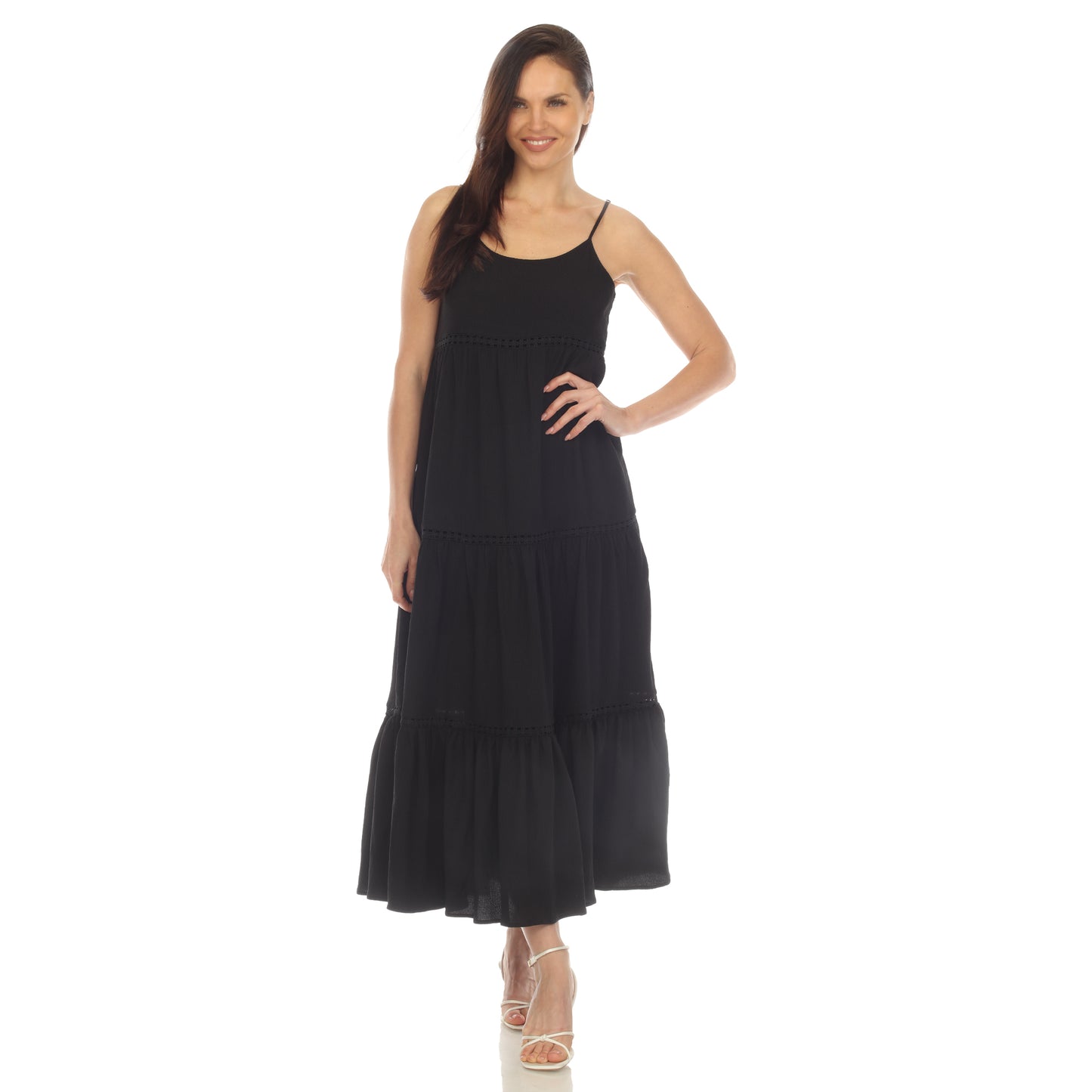 White Mark Women's Scoop Neck Tiered Maxi Dress