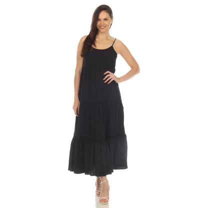 White Mark Women's Scoop Neck Tiered Maxi Dress
