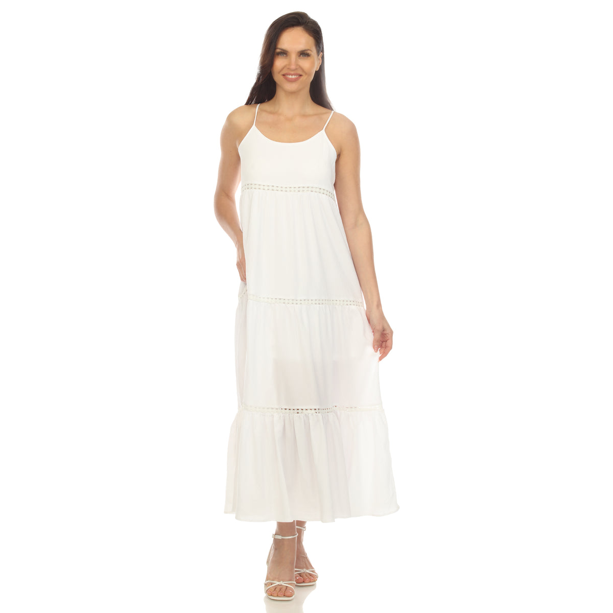 White Mark Women's Scoop Neck Tiered Maxi Dress