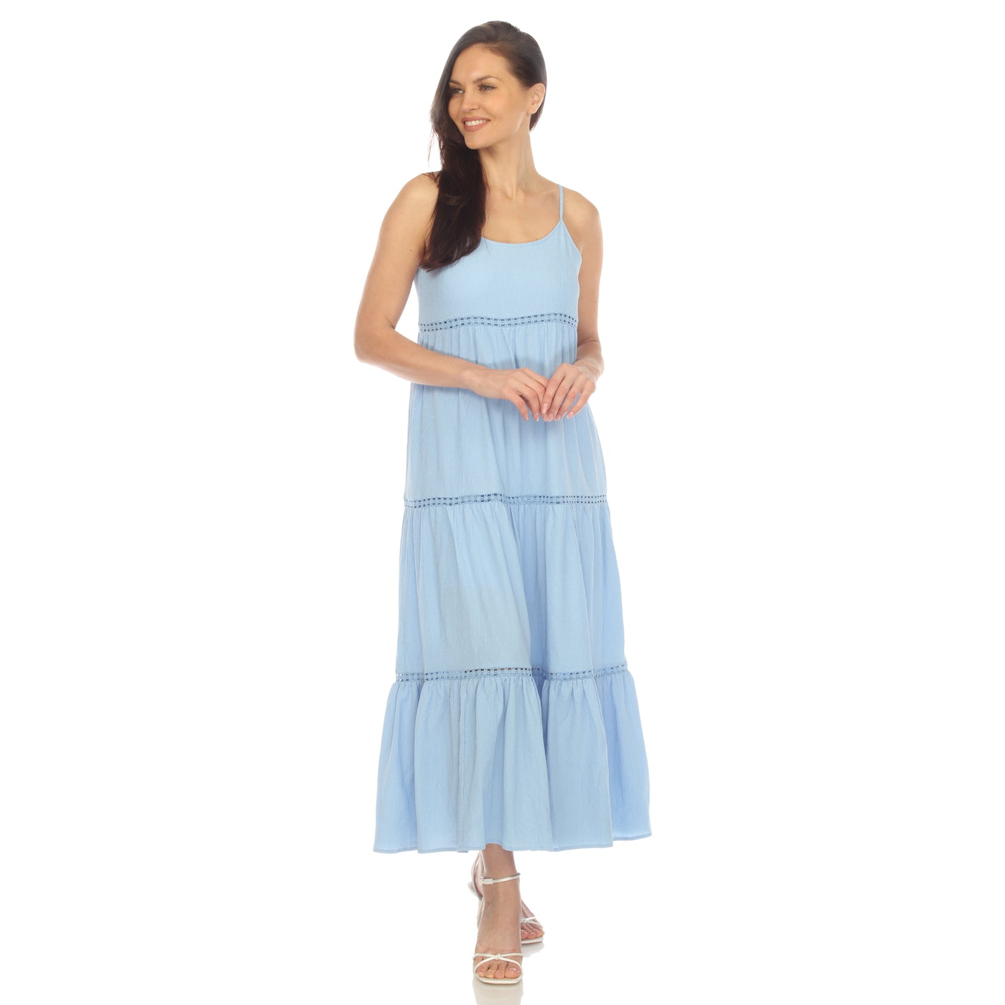 White Mark Women's Scoop Neck Tiered Maxi Dress