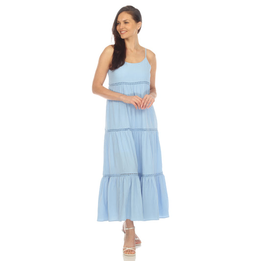White Mark Women's Scoop Neck Tiered Maxi Dress