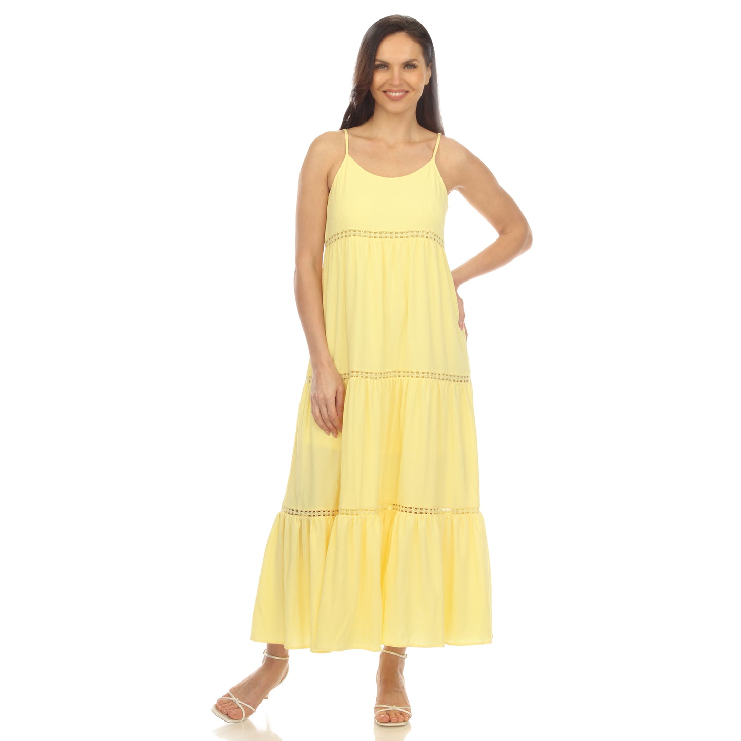 White Mark Women's Scoop Neck Tiered Maxi Dress