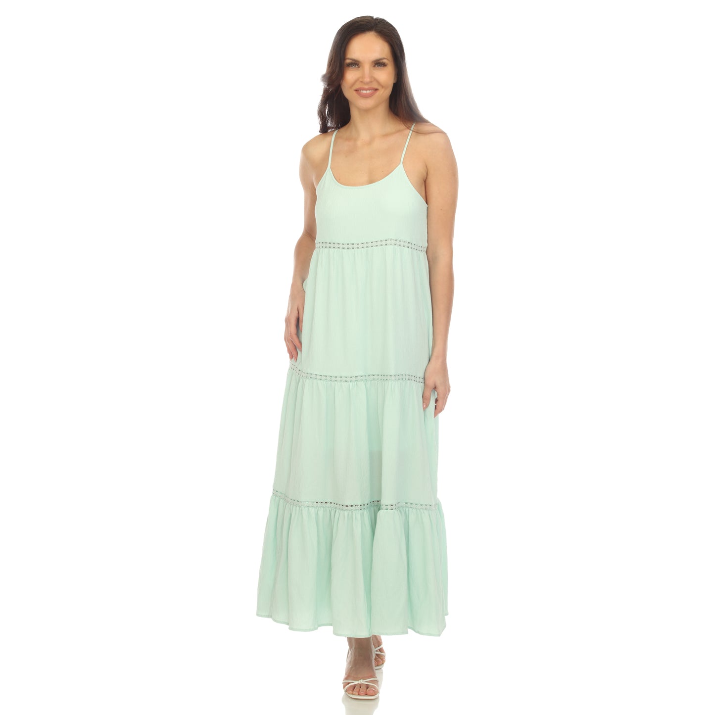White Mark Women's Scoop Neck Tiered Maxi Dress