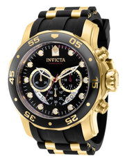 Invicta Men's 48mm Pro Diver Scuba Quartz Chronograph Black & Goldtone Strap Watch