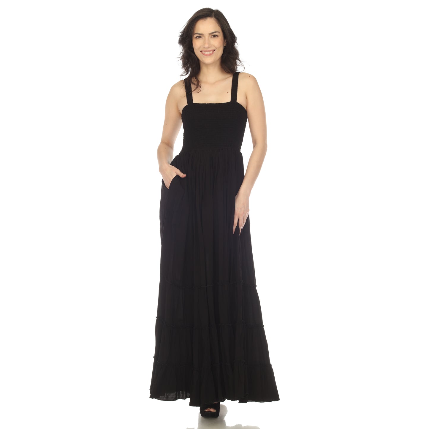 White Mark Women's Smocked Ruffle Maxi Dress