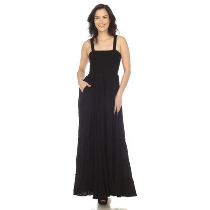 White Mark Women's Smocked Ruffle Maxi Dress