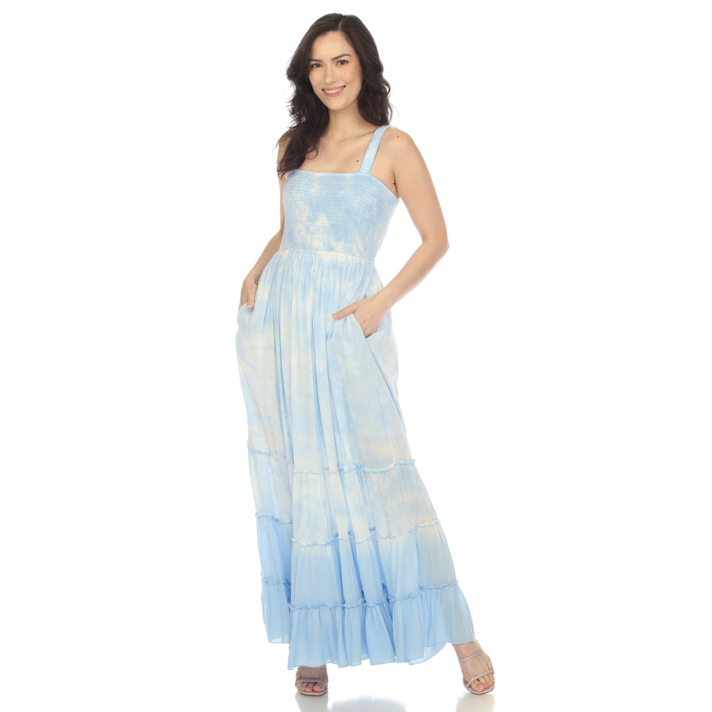 White Mark Women's Smocked Ruffle Maxi Dress