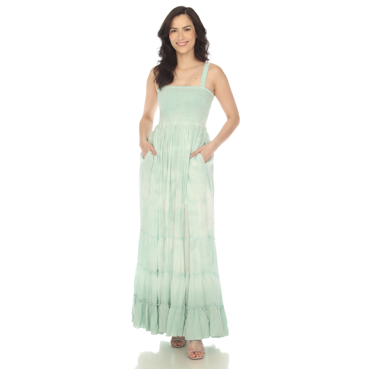 White Mark Women's Smocked Ruffle Maxi Dress