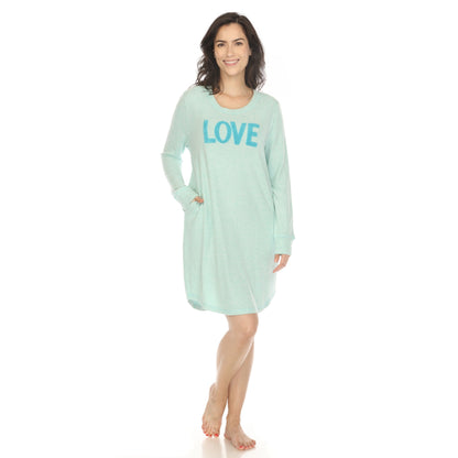 White Mark Women's "Love" Long Sleeve Sleep Shirt