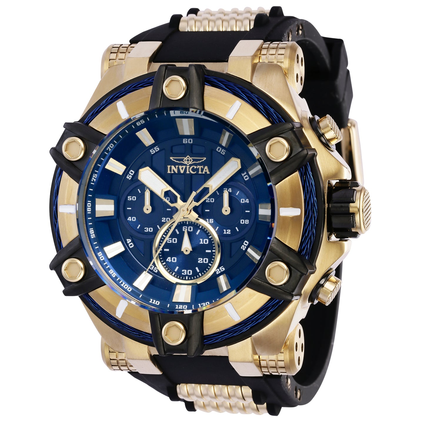 Invicta Men's 52mm Bolt Quartz Chronograph Blue Cable Goldtone Strap Watch
