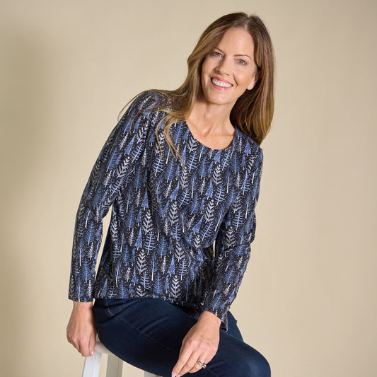 Christopher & Banks Festive Tree Print Long Sleeve Tee