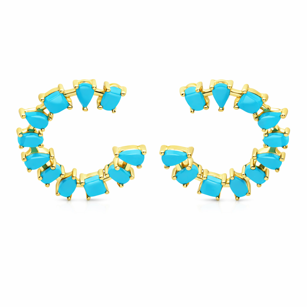 Sterling Silver Multi-Shape Sleeping Beauty Turquoise Forward Facing Hoop Earrings