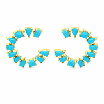 Sterling Silver Multi-Shape Sleeping Beauty Turquoise Forward Facing Hoop Earrings