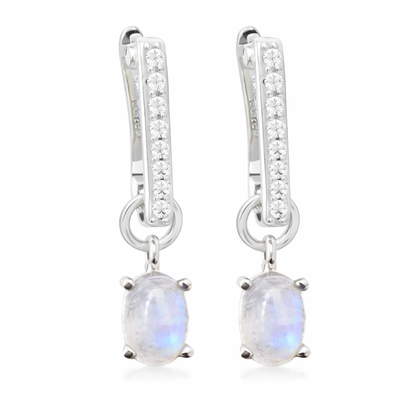 Sterling Silver Set of 3 Interchangeable Gemstone Charm Hoop Earrings