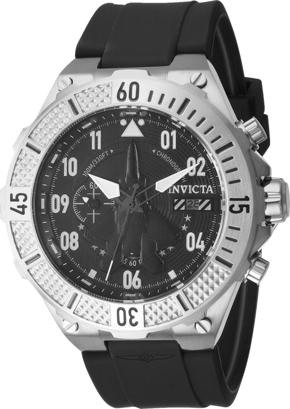 Invicta Men's 50mm Aviator Quartz Multifunction Black Silicone Strap Watch