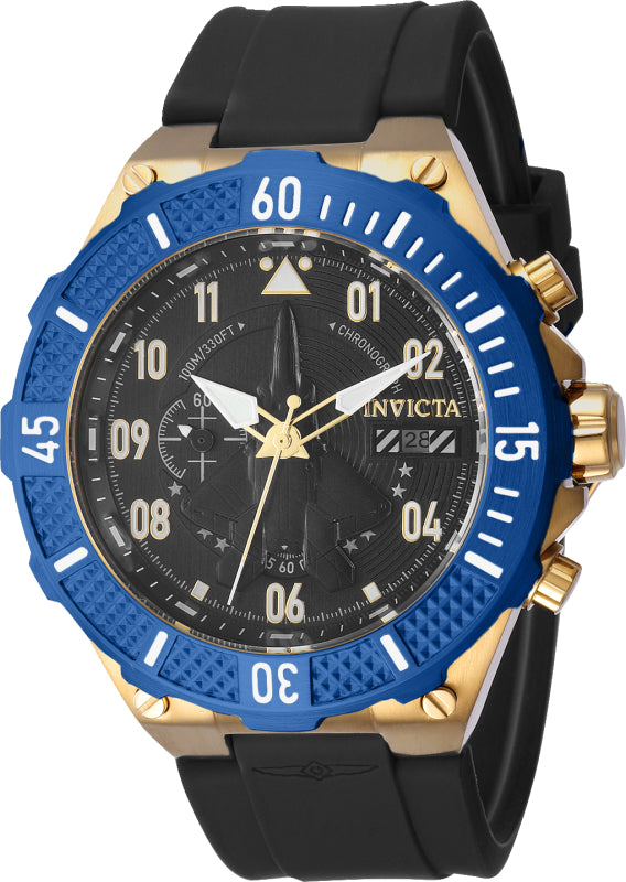 Invicta Men's 50mm Aviator Quartz Multifunction Black Silicone Strap Watch