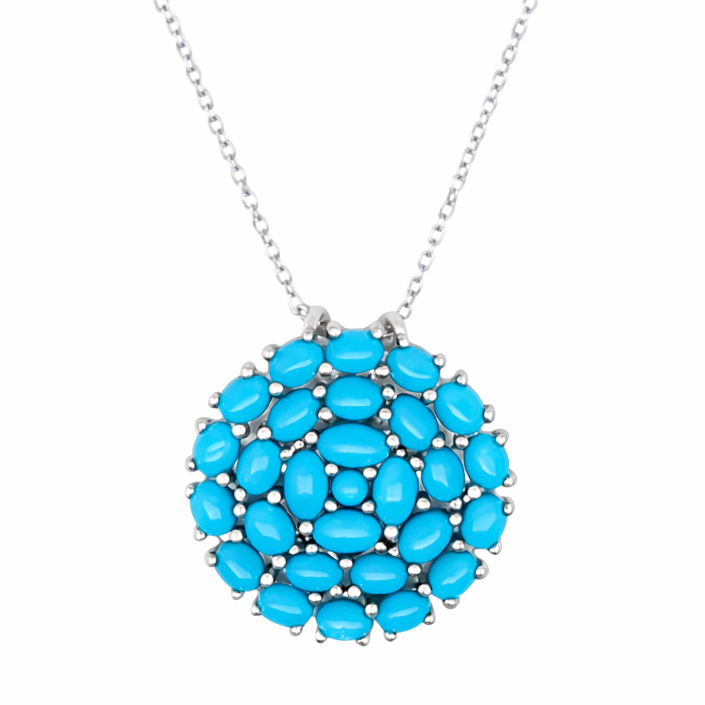 Sterling Silver Sleeping Beauty Turquoise Cluster Medallion Pendant with Chain