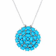 Sterling Silver Sleeping Beauty Turquoise Cluster Medallion Pendant with Chain