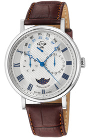 GV2 by Gevril Men's 42mm Maestro Swiss Quartz Moonphase Leather Strap Watch
