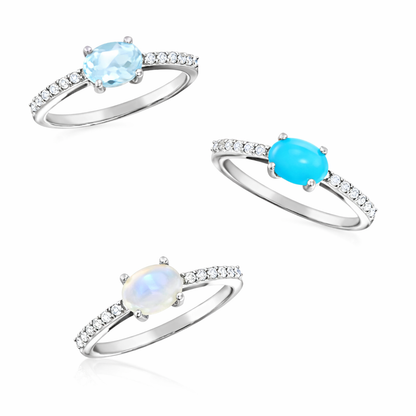 Sterling Silver Set of 3 Gemstone & White Zircon Stack Rings