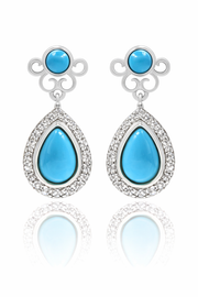 Sterling Silver 9x6mm Sleeping Beauty Turq & White Zircon Halo Drop Earrings