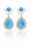 Sterling Silver 9x6mm Sleeping Beauty Turq & White Zircon Halo Drop Earrings