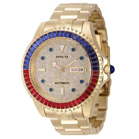 Invicta Men's 47mm Pro Diver Automatic Day & Date Crystal Pave Goldtone Bracelet Watch